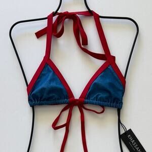 Khassani Swim Tiny Triangle Bikini Top - Jeans / Rouge - L - NWT